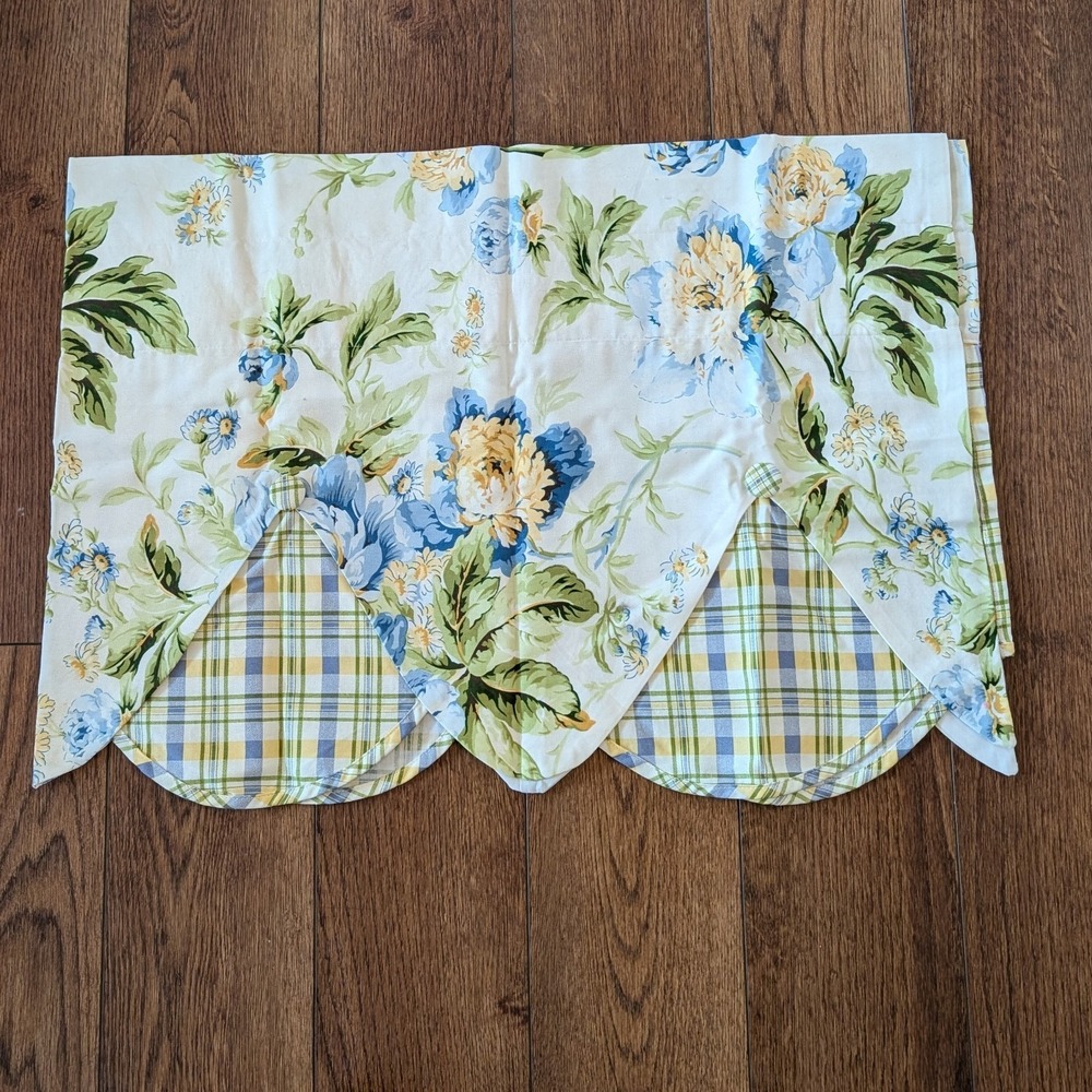 Waverly‎ Scalloped Layered Valance Floral Plaid Window Treatment 53X18.5